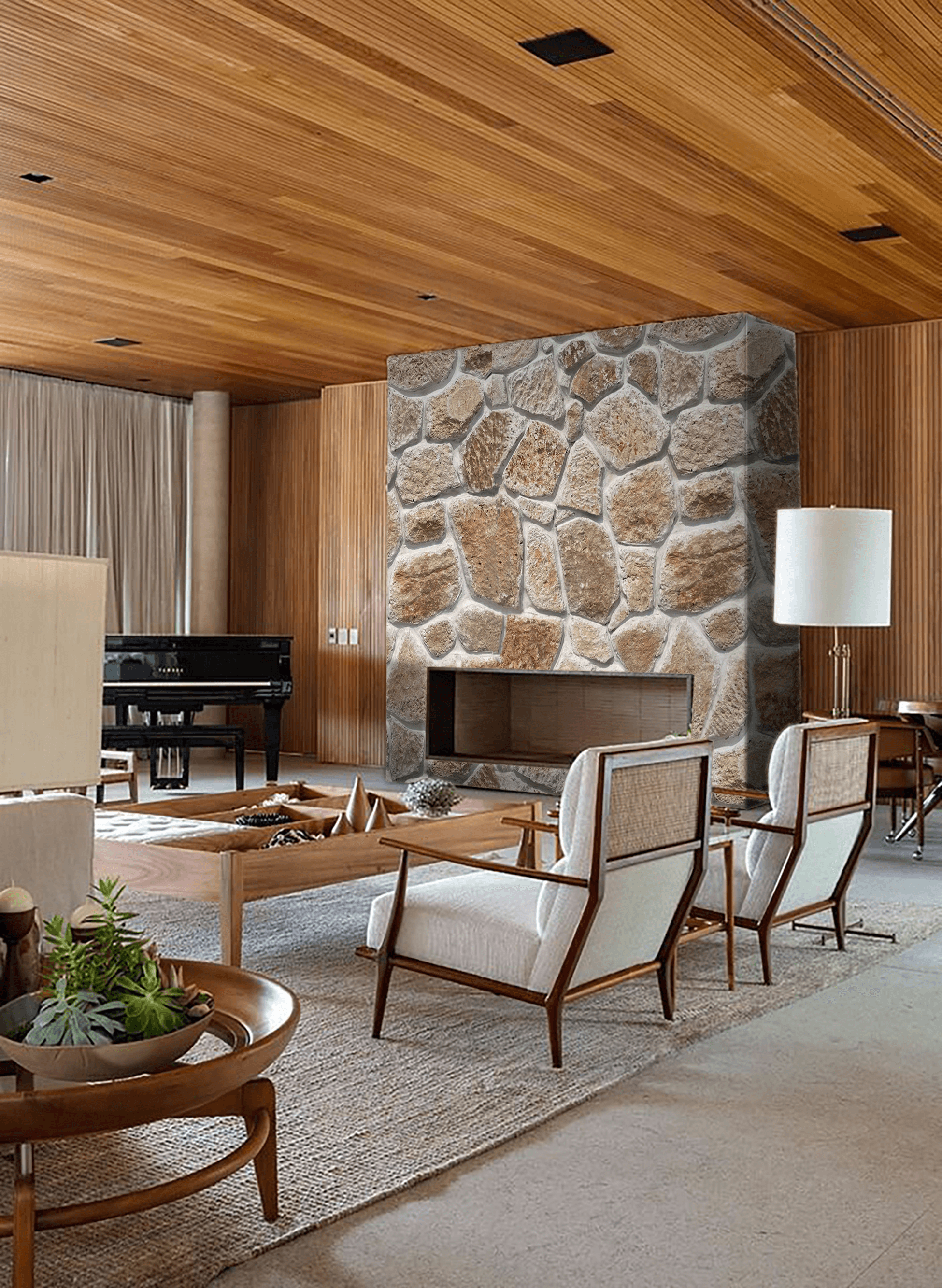 Modern house with stone wall